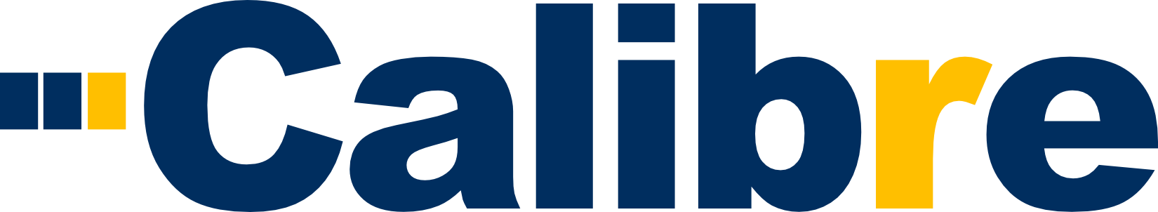 Logo with the word Calibre in bold letters; Cali and e are in dark blue, while br is in yellow. A yellow and white graphic appears to the left, reflecting precision and creativity valued by every civil engineering or Denver engineer team.
