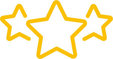 Three yellow, outlined stars of different sizes are arranged in a row, with the largest in the center and two smaller ones on either side, on a light background—reflecting the excellence of Denver engineer services.