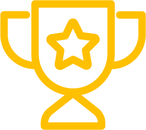 Yellow outline of a trophy with a star in the center, symbolizing achievement or victory in structural engineering, on a light gray background.