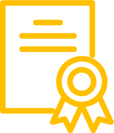Yellow outline of a certificate with a circular badge and ribbons on the lower right corner, symbolizing civil engineering achievement or award.