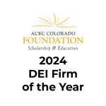 Logo of ACEC Colorado Foundation with the text: ACEC Colorado Foundation Scholarship & Education above the bold text 2024 DEI Firm of the Year—honoring excellence in colorado engineering—on a white background.