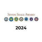 Seven Seals Award logo with seven military branch emblems in a row under the title. SDVOSB engineering and colorado engineering are honored. The year 2024 is displayed in bold black text beneath the emblems.