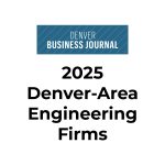 A graphic with the Denver Business Journal logo at the top and the text 2025 Denver-Area Engineering Firms in bold below it, highlighting leading SDVOSB engineering firms and top Colorado engineering talent.