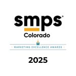 Logo for SMPS Colorado above the text “Marketing Excellence Awards 2025,” featuring a light blue and gold design element between the lines, all on a white background—perfect for celebrating top Denver engineer and marketing achievements.