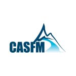 Logo with the letters CASFM in bold blue text next to a stylized blue mountain and a light blue river flowing from its base, all on a white background.